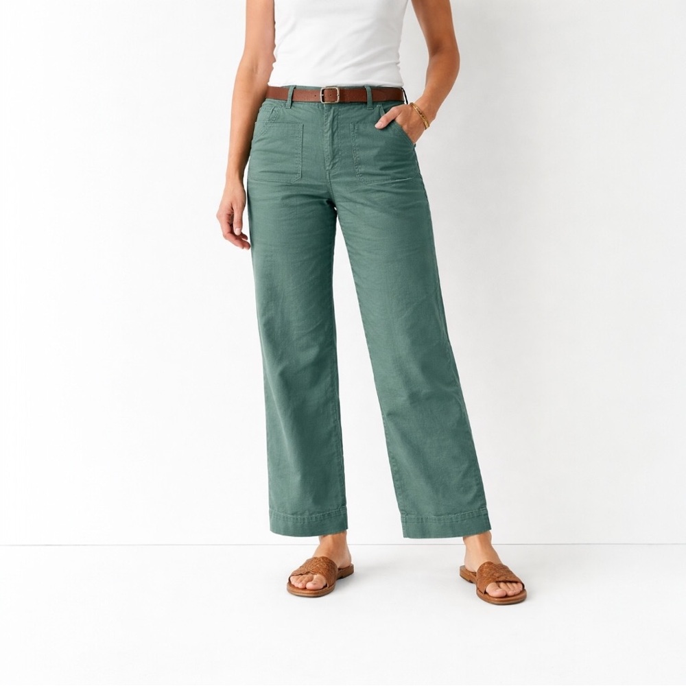J Crew Lizzie High Rise Wide Leg NWT pants Women's 28P Patch Pockets Linen Blend